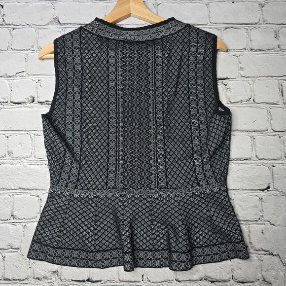 BCBG MaxAzria Jaylenne Peplum Top Round Neck Sleeveless Geometric Print Size L - Picture 8 of 13